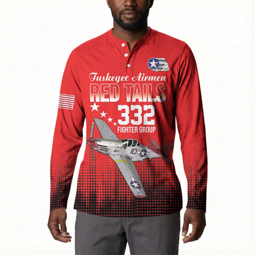 Tuskegee Red Tails Airmen WWII Tribute Button Sweatshirt 332nd Fighter Group - Red