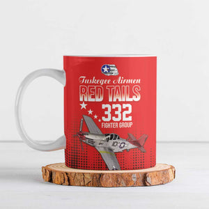 Tuskegee Red Tails Airmen WWII Tribute Ceramic Mug 332nd Fighter Group - Red