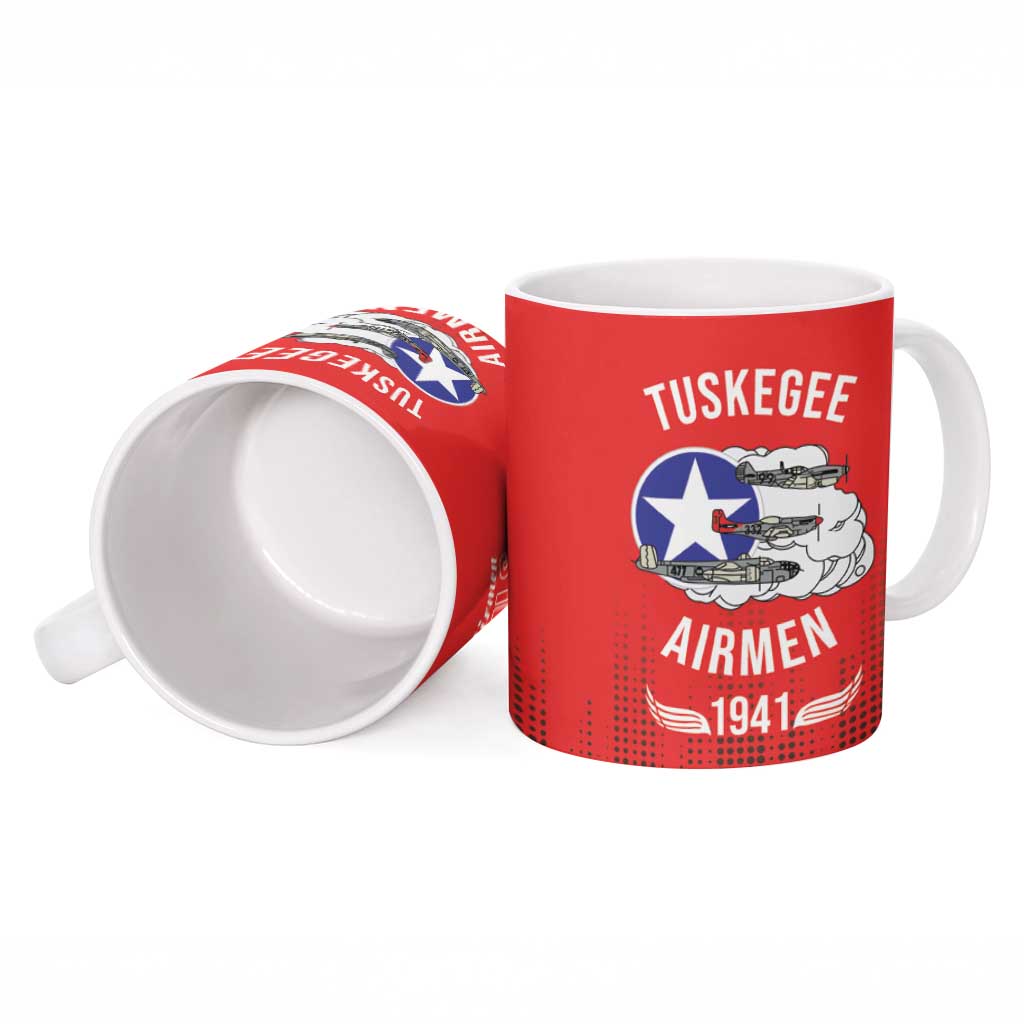 Tuskegee Red Tails Airmen WWII Tribute Ceramic Mug 332nd Fighter Group - Red
