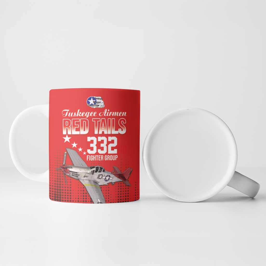 Tuskegee Red Tails Airmen WWII Tribute Ceramic Mug 332nd Fighter Group - Red