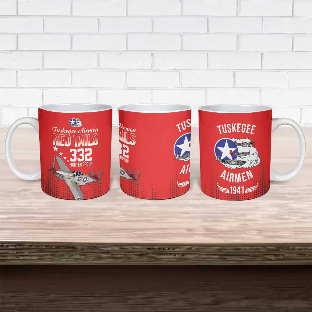 Tuskegee Red Tails Airmen WWII Tribute Ceramic Mug 332nd Fighter Group - Red