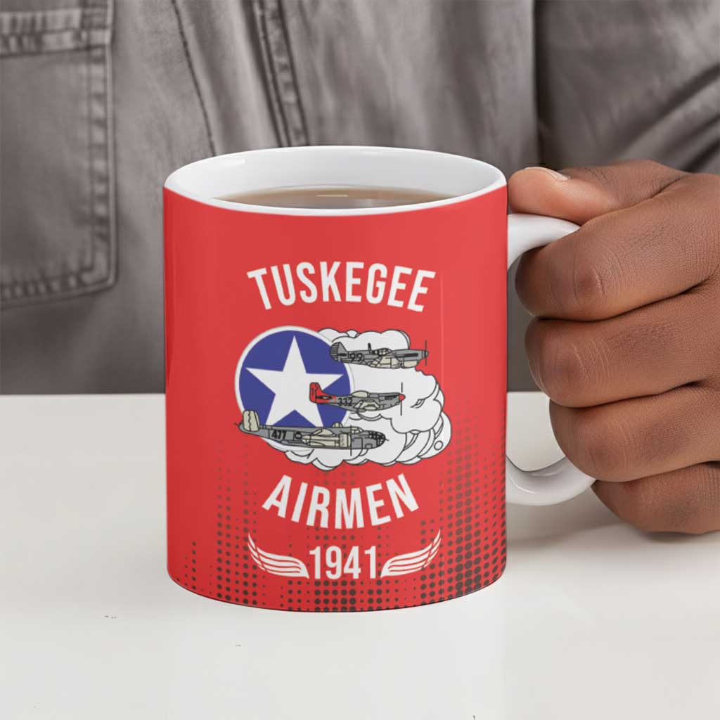 Tuskegee Red Tails Airmen WWII Tribute Ceramic Mug 332nd Fighter Group - Red