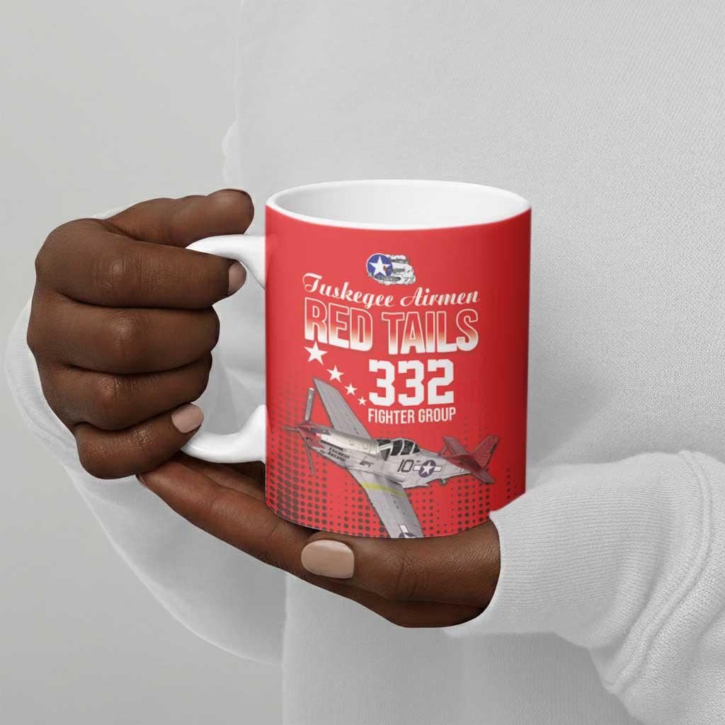 Tuskegee Red Tails Airmen WWII Tribute Ceramic Mug 332nd Fighter Group - Red