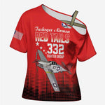 Tuskegee Red Tails Airmen WWII Tribute Cross Shoulder Shirt 332nd Fighter Group - Red