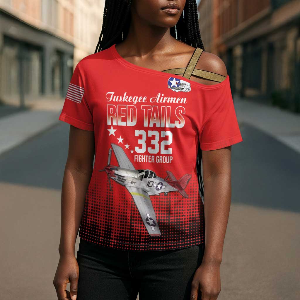Tuskegee Red Tails Airmen WWII Tribute Cross Shoulder Shirt 332nd Fighter Group - Red