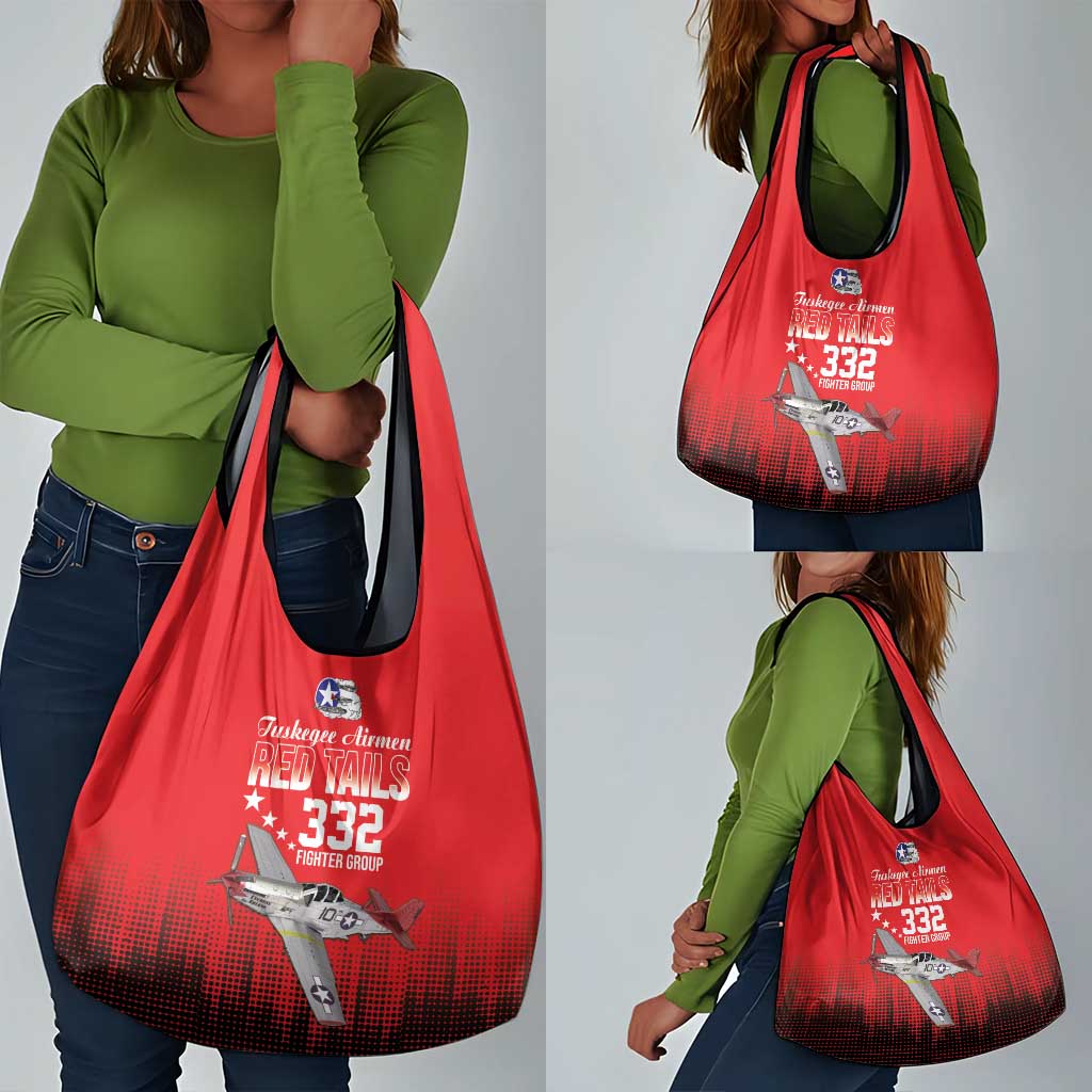Tuskegee Red Tails Airmen WWII Tribute Grocery Bag 332nd Fighter Group - Red - African Pride