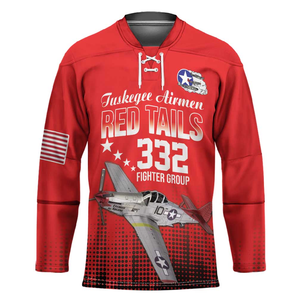 Tuskegee Red Tails Airmen WWII Tribute Hockey Jersey 332nd Fighter Group - Red