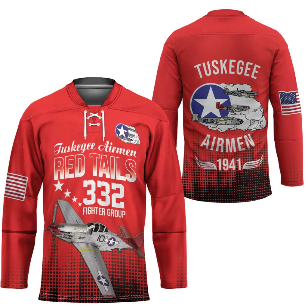 Tuskegee Red Tails Airmen WWII Tribute Hockey Jersey 332nd Fighter Group - Red