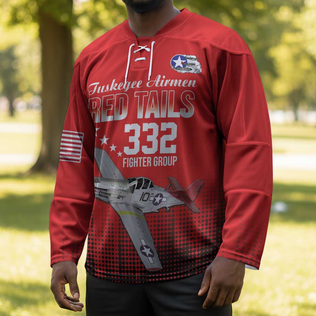 Tuskegee Red Tails Airmen WWII Tribute Hockey Jersey 332nd Fighter Group - Red