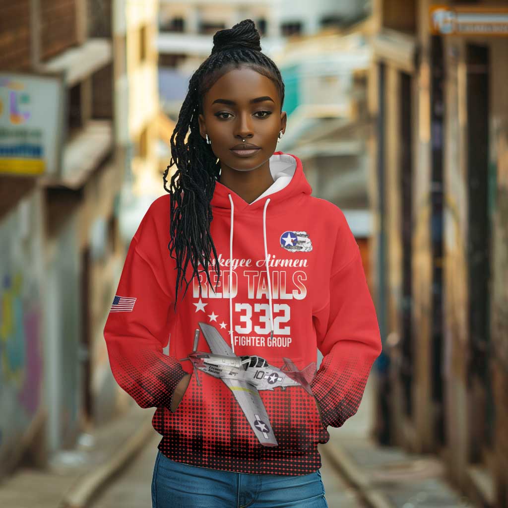 Tuskegee Red Tails Airmen WWII Tribute Hoodie 332nd Fighter Group - Red - African Pride