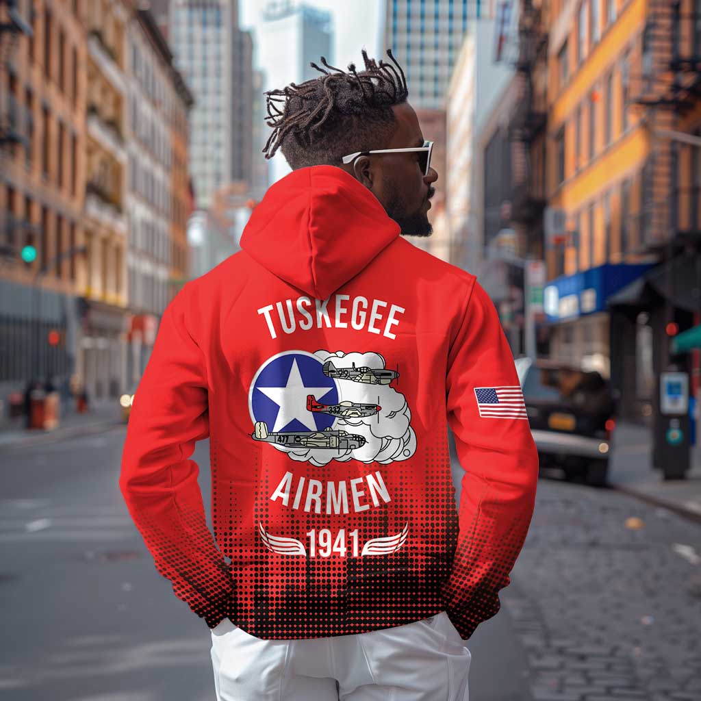 Tuskegee Red Tails Airmen WWII Tribute Hoodie 332nd Fighter Group - Red - African Pride