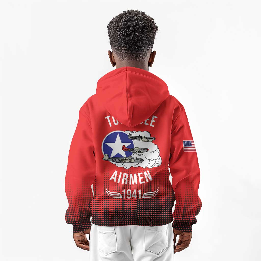 Tuskegee Red Tails Airmen WWII Tribute Kid Hoodie 332nd Fighter Group - Red - African Pride