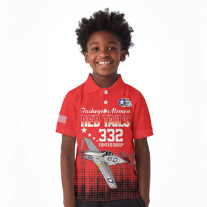 Tuskegee Red Tails Airmen WWII Tribute Kid Polo Shirt 332nd Fighter Group - Red - African Pride