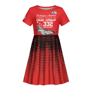 Tuskegee Red Tails Airmen WWII Tribute Kid Short Sleeve Dress 332nd Fighter Group - Red - African Pride