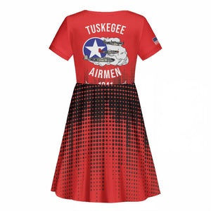 Tuskegee Red Tails Airmen WWII Tribute Kid Short Sleeve Dress 332nd Fighter Group - Red - African Pride