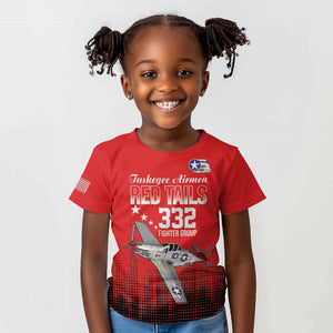 Tuskegee Red Tails Airmen WWII Tribute Kid T shirt 332nd Fighter Group - Red - African Pride