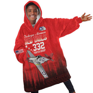 Tuskegee Red Tails Airmen WWII Tribute Kid Wearable Blanket Hoodie 332nd Fighter Group - Red - African Pride
