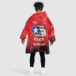 Tuskegee Red Tails Airmen WWII Tribute Kid Wearable Blanket Hoodie 332nd Fighter Group - Red - African Pride