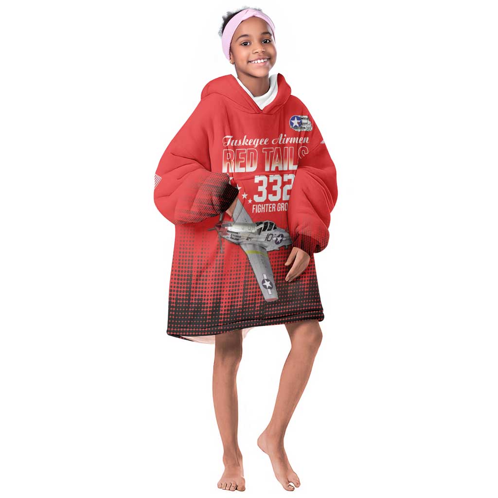 Tuskegee Red Tails Airmen WWII Tribute Kid Wearable Blanket Hoodie 332nd Fighter Group - Red - African Pride