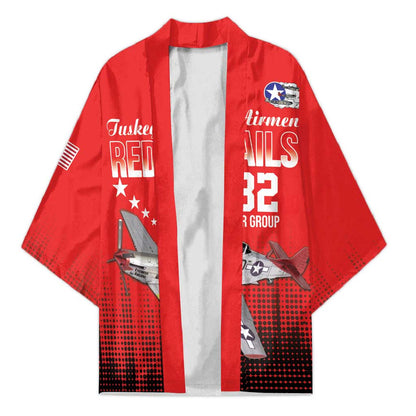 Tuskegee Red Tails Airmen WWII Tribute Kimono 332nd Fighter Group - Red