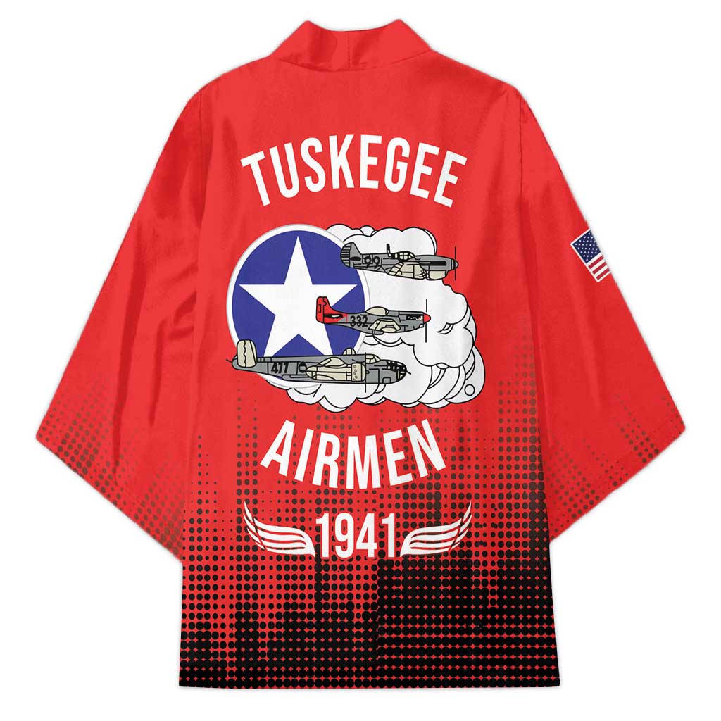 Tuskegee Red Tails Airmen WWII Tribute Kimono 332nd Fighter Group - Red
