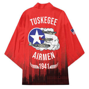 Tuskegee Red Tails Airmen WWII Tribute Kimono 332nd Fighter Group - Red
