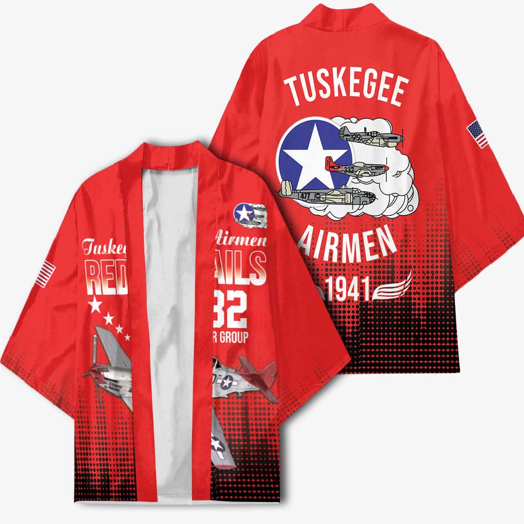 Tuskegee Red Tails Airmen WWII Tribute Kimono 332nd Fighter Group - Red