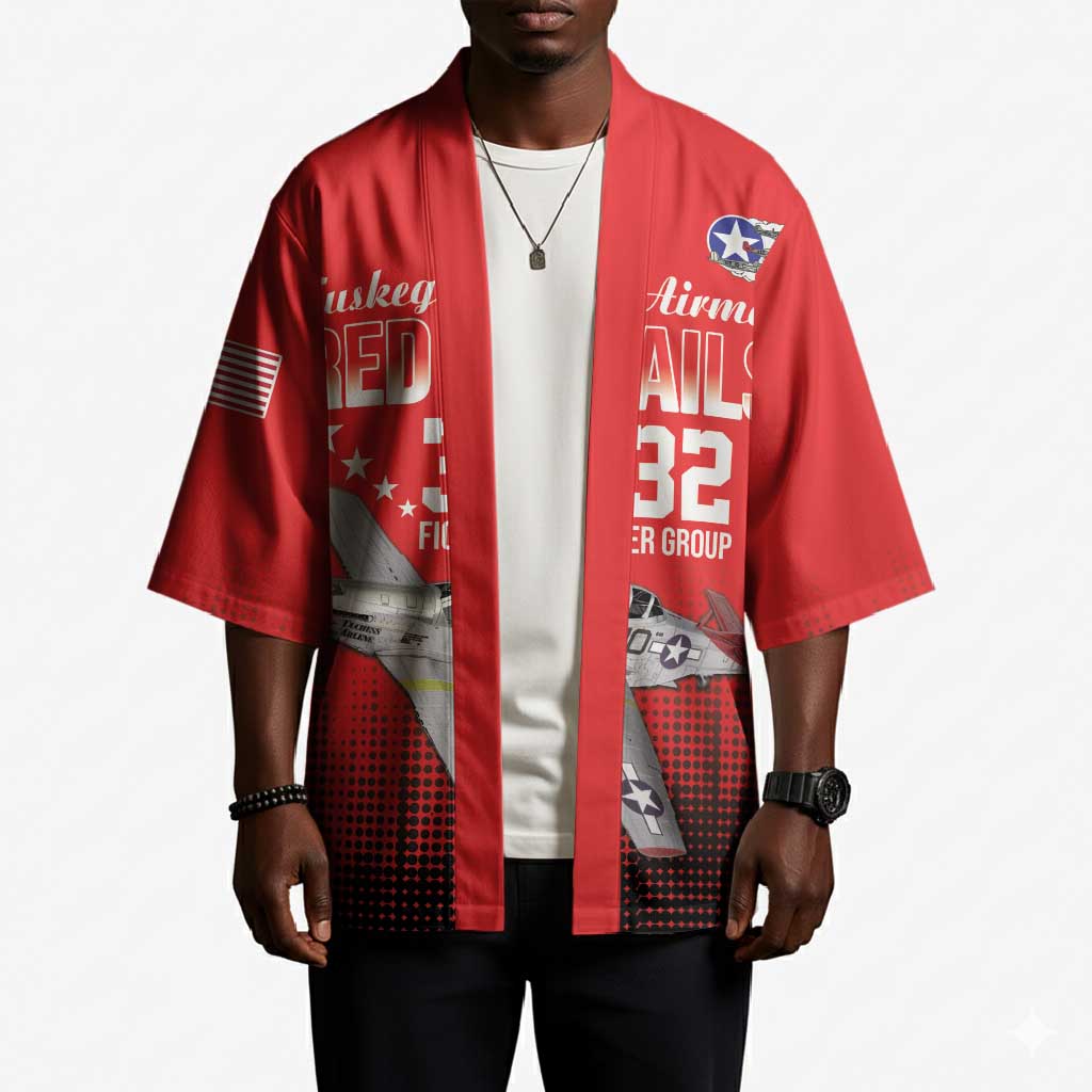 Tuskegee Red Tails Airmen WWII Tribute Kimono 332nd Fighter Group - Red