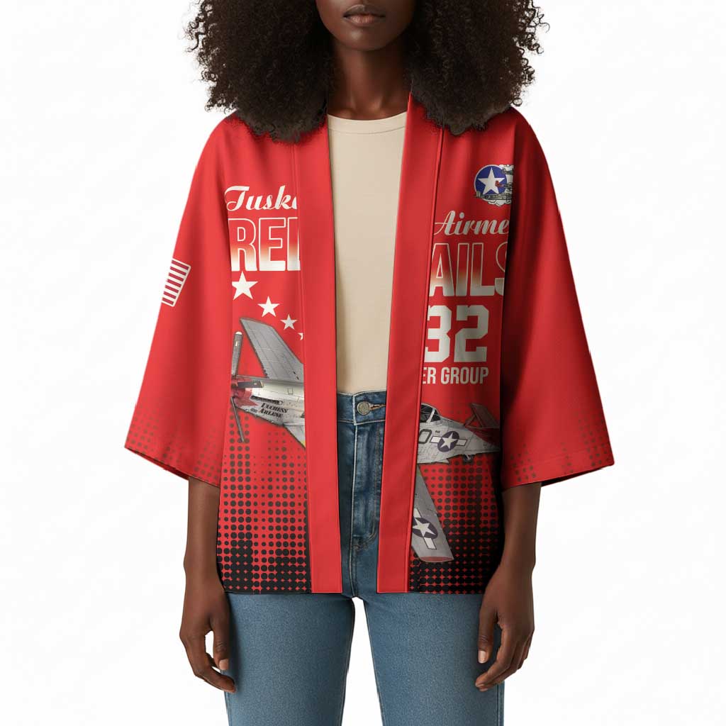 Tuskegee Red Tails Airmen WWII Tribute Kimono 332nd Fighter Group - Red