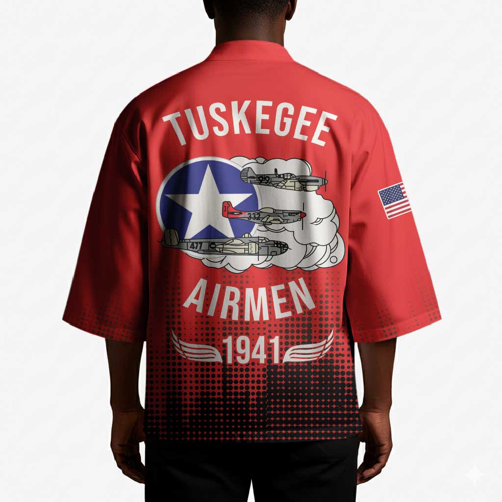 Tuskegee Red Tails Airmen WWII Tribute Kimono 332nd Fighter Group - Red