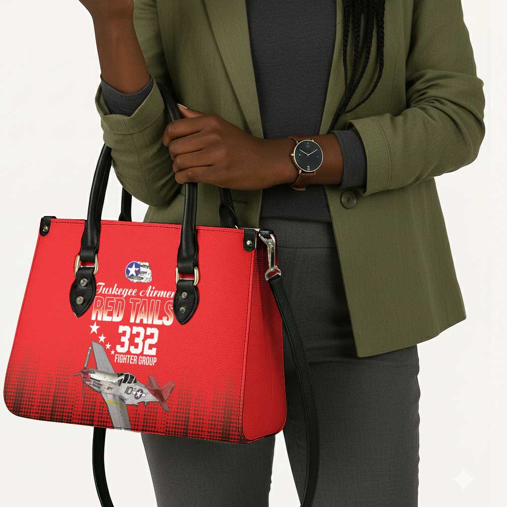 Tuskegee Red Tails Airmen WWII Tribute Leather Bag 332nd Fighter Group - Red