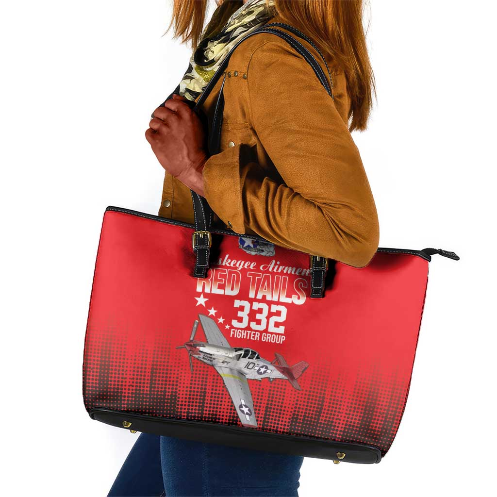 Tuskegee Red Tails Airmen WWII Tribute Leather Tote Bag 332nd Fighter Group - Red - African Pride