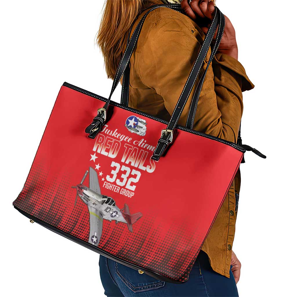 Tuskegee Red Tails Airmen WWII Tribute Leather Tote Bag 332nd Fighter Group - Red - African Pride