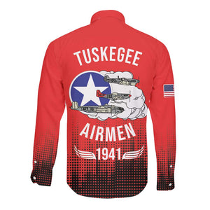 Tuskegee Red Tails Airmen WWII Tribute Long Sleeve Button Shirt 332nd Fighter Group - Red - African Pride