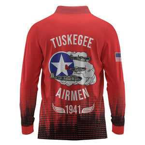 Tuskegee Red Tails Airmen WWII Tribute Long Sleeve Polo Shirt 332nd Fighter Group - Red - African Pride