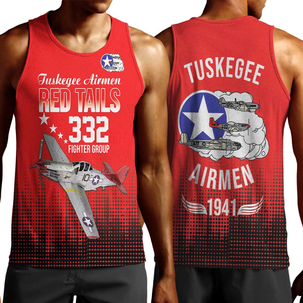 Tuskegee Red Tails Airmen WWII Tribute Men Tank Top 332nd Fighter Group - Red - African Pride
