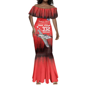 Tuskegee Red Tails Airmen WWII Tribute Mermaid Dress 332nd Fighter Group - Red - African Pride