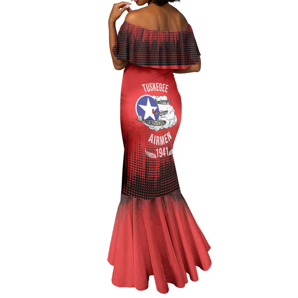 Tuskegee Red Tails Airmen WWII Tribute Mermaid Dress 332nd Fighter Group - Red - African Pride