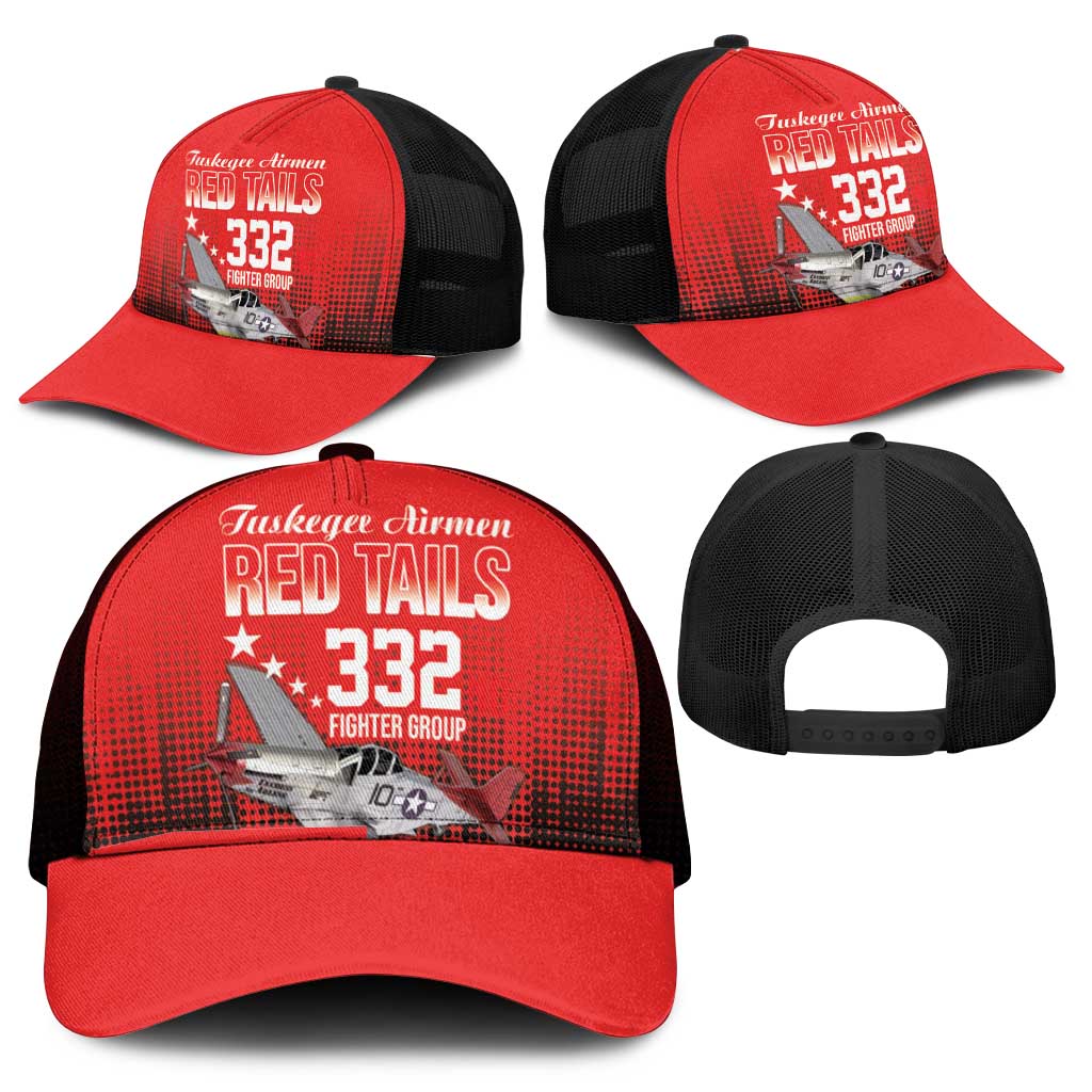 Tuskegee Red Tails Airmen WWII Tribute Mesh Trucker Cap 332nd Fighter Group - Red - African Pride