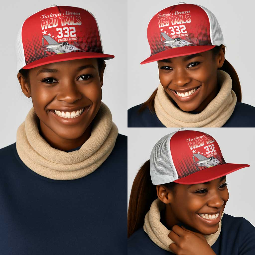 Tuskegee Red Tails Airmen WWII Tribute Mesh Trucker Cap 332nd Fighter Group - Red - African Pride