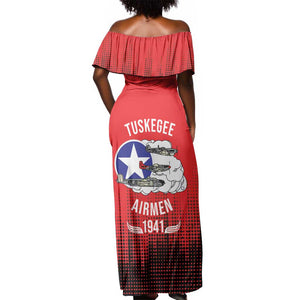 Tuskegee Red Tails Airmen WWII Tribute Off Shoulder Maxi Dress 332nd Fighter Group - Red - African Pride