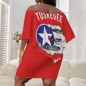 Tuskegee Red Tails Airmen WWII Tribute Off Shoulder Short Dress 332nd Fighter Group - Red - African Pride