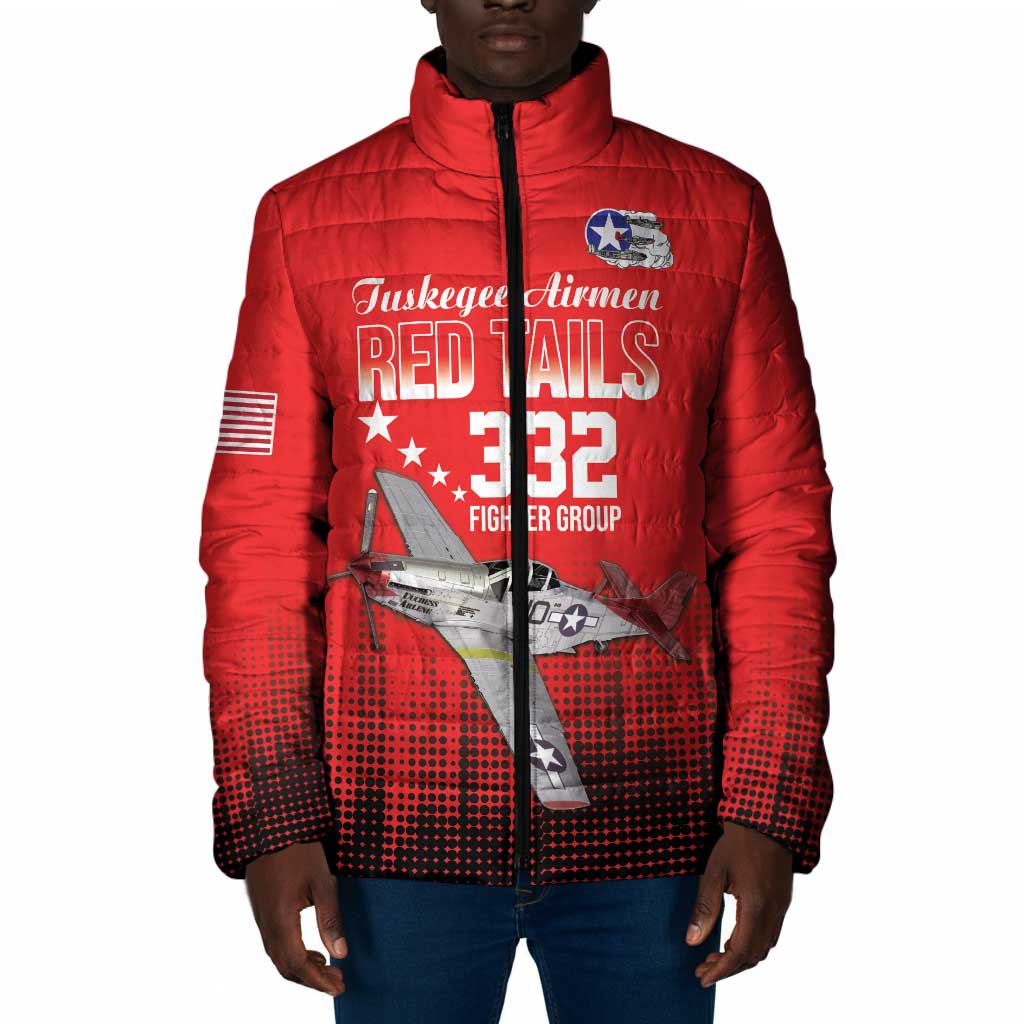 Tuskegee Red Tails Airmen WWII Tribute Padded Jacket 332nd Fighter Group - Red
