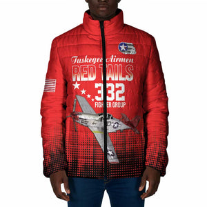 Tuskegee Red Tails Airmen WWII Tribute Padded Jacket 332nd Fighter Group - Red