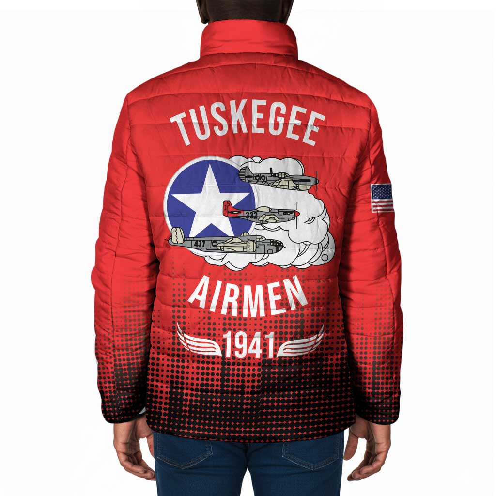 Tuskegee Red Tails Airmen WWII Tribute Padded Jacket 332nd Fighter Group - Red