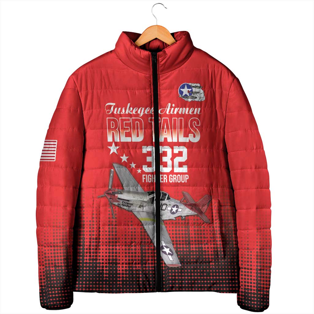 Tuskegee Red Tails Airmen WWII Tribute Padded Jacket 332nd Fighter Group - Red