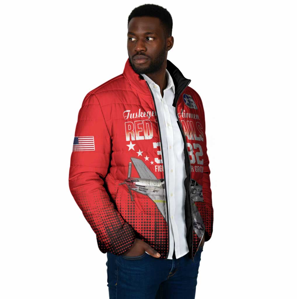 Tuskegee Red Tails Airmen WWII Tribute Padded Jacket 332nd Fighter Group - Red