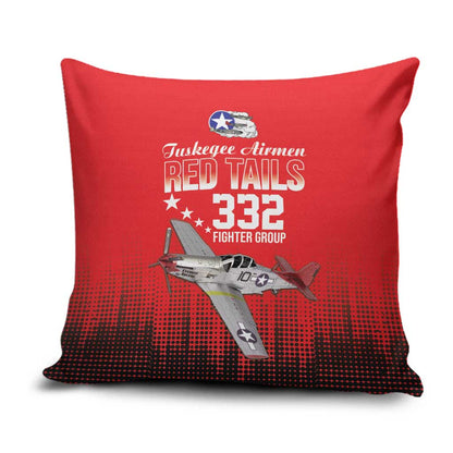 Tuskegee Red Tails Airmen WWII Tribute Pillow Cover 332nd Fighter Group - Red