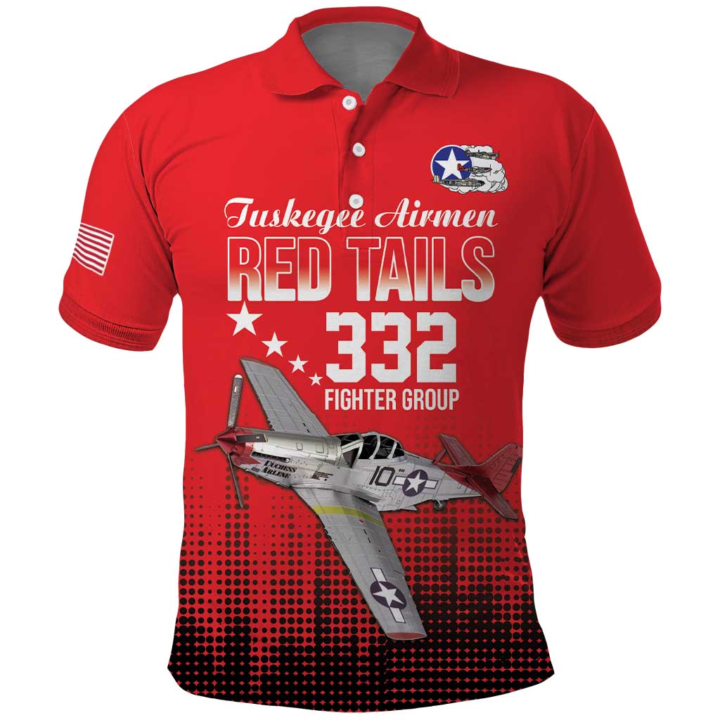 Tuskegee Red Tails Airmen WWII Tribute Polo Shirt 332nd Fighter Group - Red - African Pride