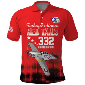 Tuskegee Red Tails Airmen WWII Tribute Polo Shirt 332nd Fighter Group - Red - African Pride